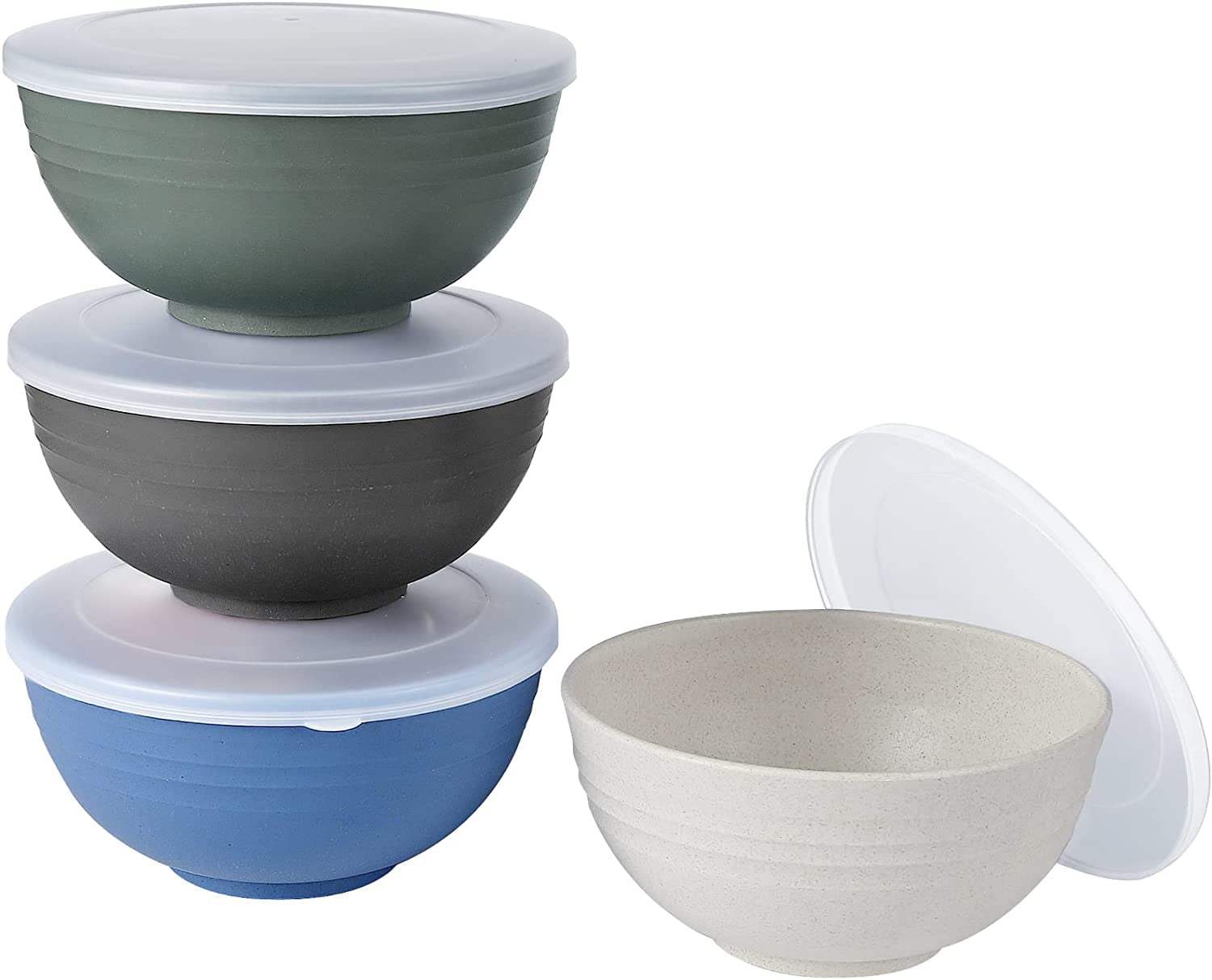 Loobuu Wheat Plastic Cereal Bowls with Lid, Resuable Bowls for