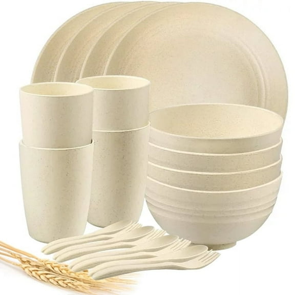 Loobuu Wheat Straw Dinnerware Sets (20PCS) - Lightweight & Unbreakable Dinnerware Set - Microwave Safe Plates Set, Bowls, Cups, Forks and Spoons, Service for 4, Great for Adult