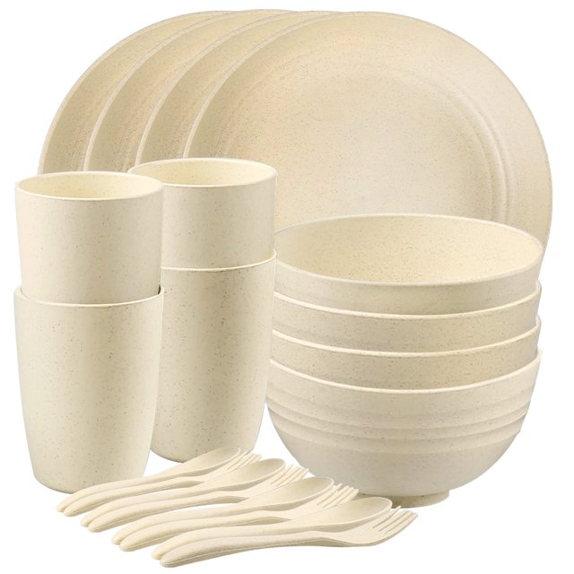 Loobuu Wheat Straw Dinnerware Sets (20PCS) Lightweight & Unbreakable