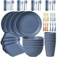 thumbnail image 1 of Loobuu Wheat Straw Dinnerware Sets (48PCS ) - Lightweight & Unbreakable Microwave Safe Plates Set, Bowls, Cups, Forks and Spoons, Service for 4 (Blue), 1 of 7