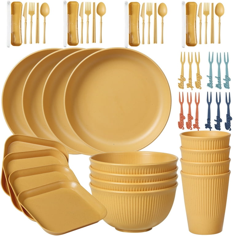 Loobuu 48PCS Plastic Dishes Reusable Dinner Dining Ware