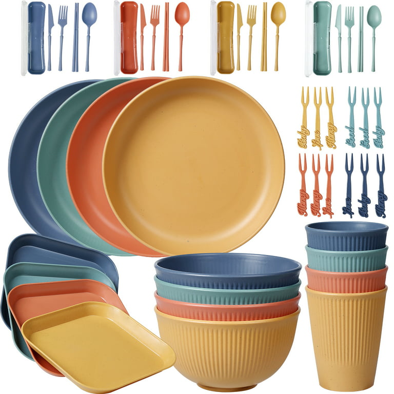 32pcs Unbreakable Multicolor Dish Bowl Set Wheat Straw Dinnerware Sets –  Crock Shop Store
