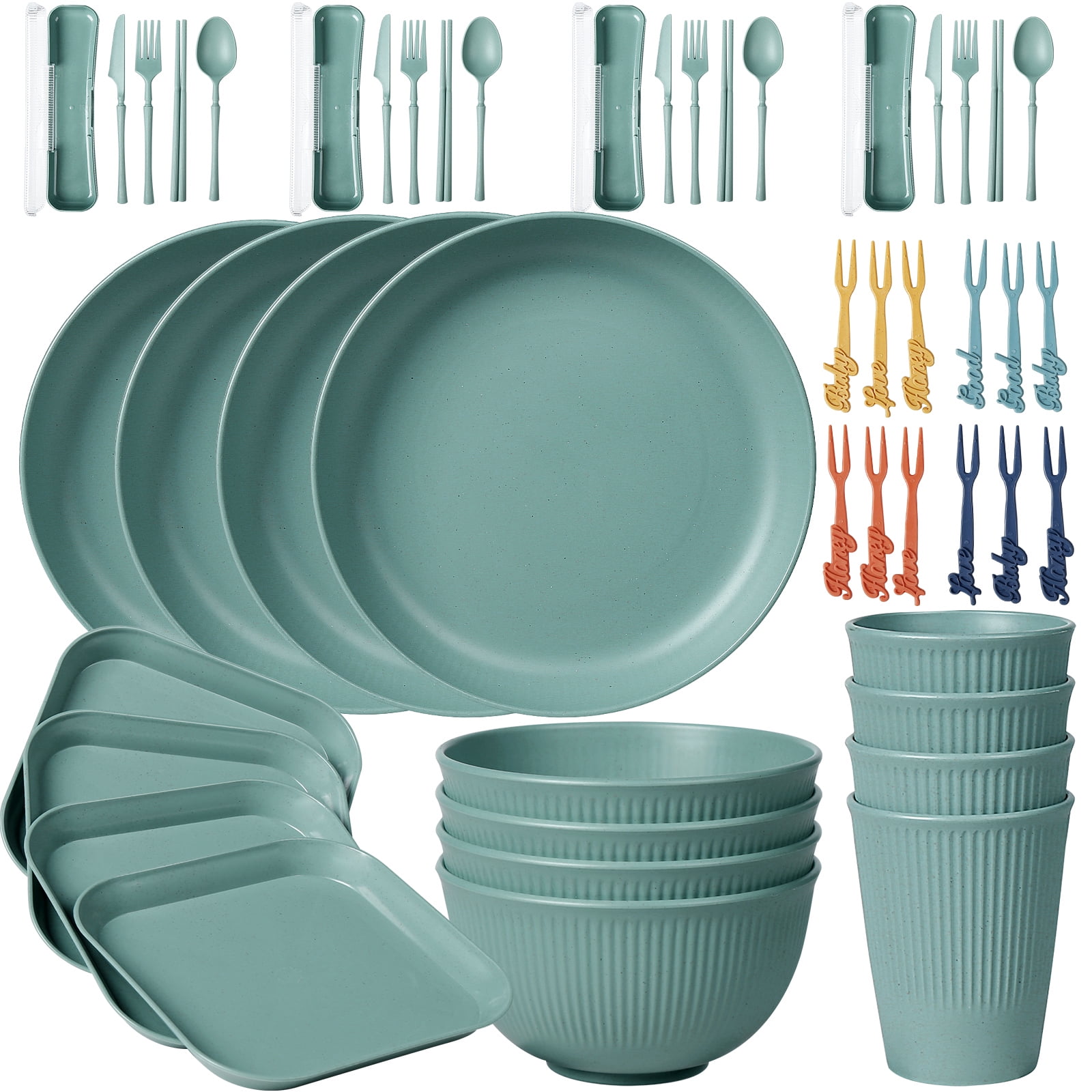 Loobuu Wheat Straw Dinnerware Sets (48PCS) Lightweight & Unbreakable