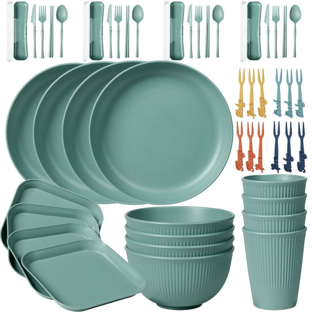 Loobuu Wheat Straw Dinnerware Sets (48PCS) Lightweight & Unbreakable