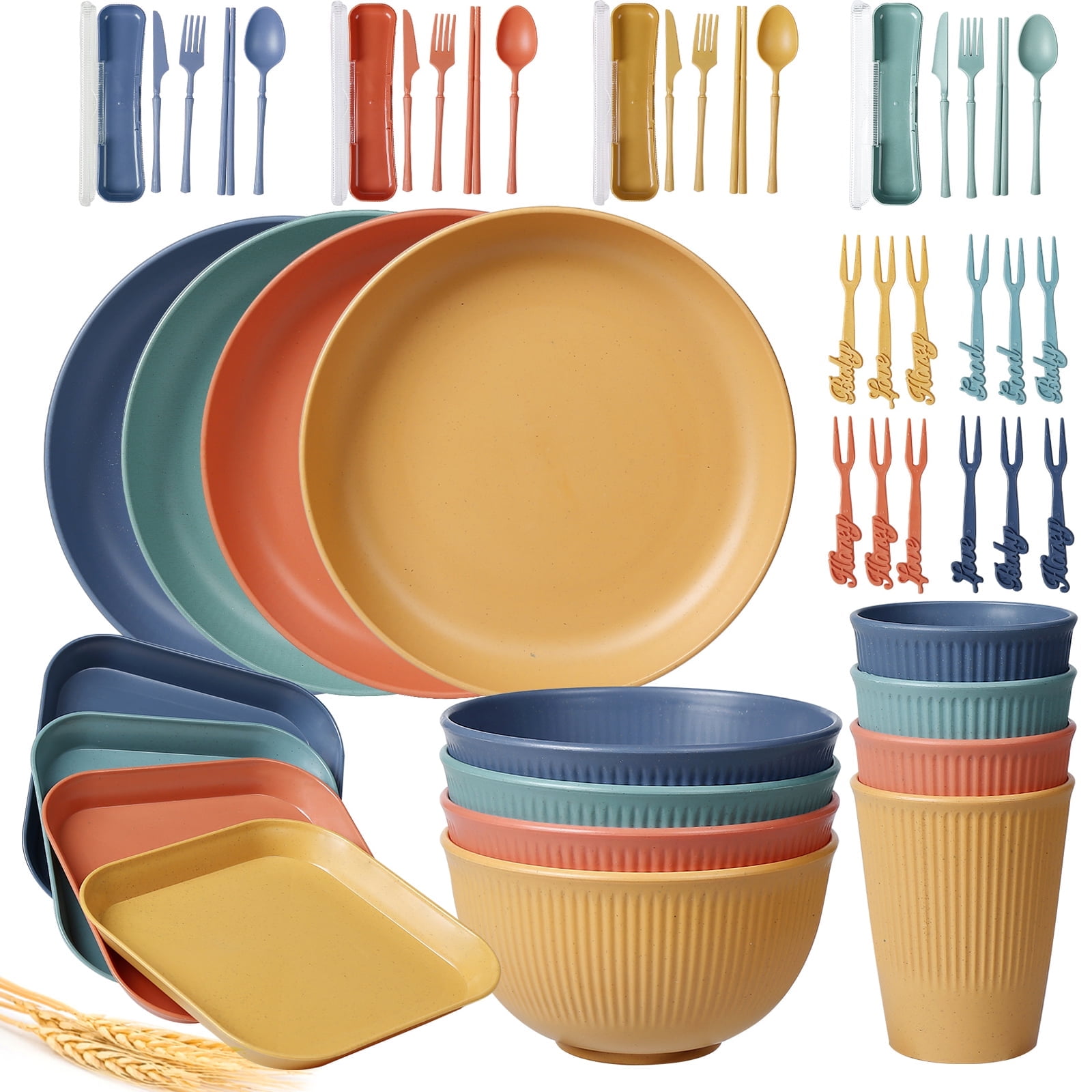 Loobuu Stackable Lightweight & Unbreakable Dinnerware Set, PP Multicolor, 48 Pack - Walmart.com