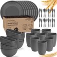 thumbnail image 1 of Loobuu Wheat Straw Dinnerware Sets for 8, 40 PCS Microwave Unbreakable Plates and Bowls Sets, Reusable Lightweight Tableware for Camping, Kitchen, RV, Dark Grey, 1 of 8