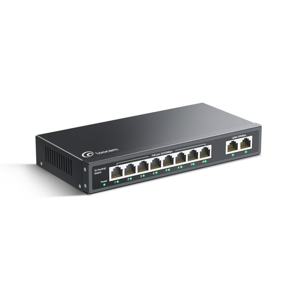 Loocam 10-Port PoE Switch with 8-10/100Mbps PoE Port , 2-10/100Mbps Uplink Port, Unmanaged Ethernet Network Switch