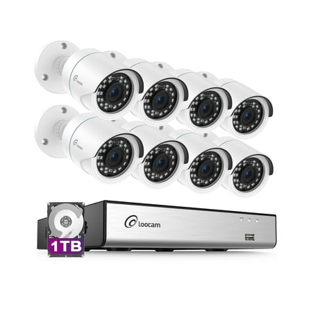 Loocam 1080P 8 Channel DVR Wired Security Camera System with 1TB Hard Drive, Smart Human Vehicle Detection, Night Vision