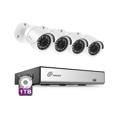 Loocam 1080P 8 Channel H.265+ DVR Wired Security Camera System with 1TB Hard Drive, Smart Human Vehicle Detection