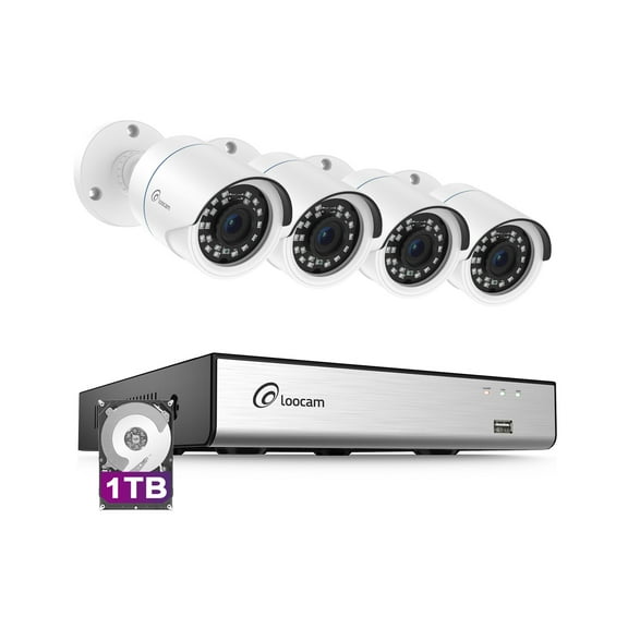 Loocam 1080P 8 Channel H.265+ DVR Wired Security Camera System with 1TB Hard Drive, Smart Human Vehicle Detection