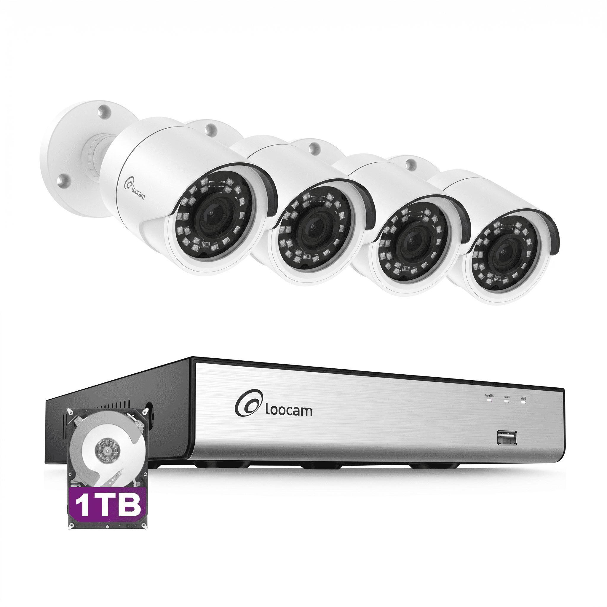 Loocam 1080P 8 Channel H.265+ DVR Wired Security Camera System with 1TB Hard Drive, Smart Human Vehicle Detection