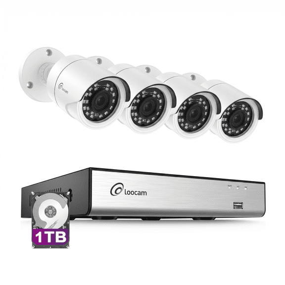 Loocam 1080P 8 Channel H.265+ DVR Wired Security Camera System with 1TB Hard Drive, Smart Human Vehicle Detection
