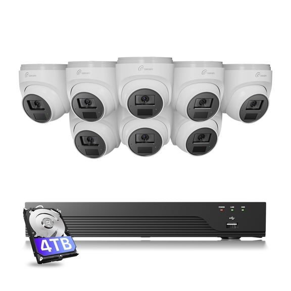 Loocam 16 Channel 4K PoE Camera System 4TB Hard Drive, 8 8MP PoE IP Dome Cameras, 2-Way Audio, Smart AI Detection