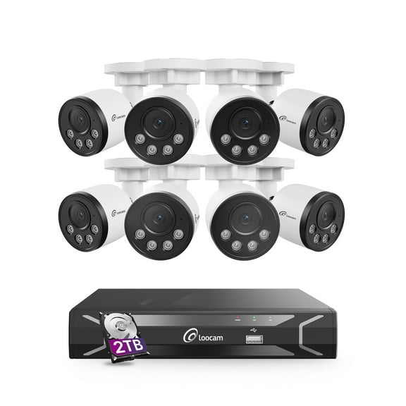 Loocam 2.5K 8 Channel PoE Security IP Camera System 2TB Hard Drive, Smart Human Vehicle Detection, One-way Audio