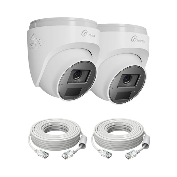 Loocam 4K PoE Add-On Wired Security IP Camera, Person Vehicle Detection, Two Way Audio, Only Works with Loocam 4K PoE NVR, 2 Pack