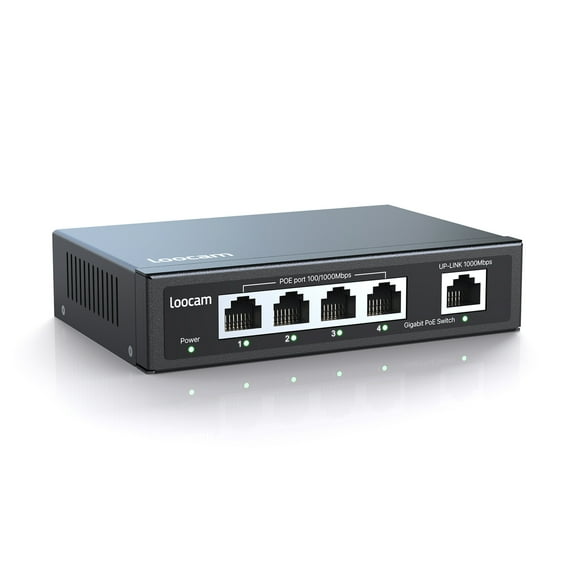 Loocam 5-Port Gigabit PoE Switch with 4-100/1000Mbps PoE Port2 Uplink Gigabit Port, Unmanaged Ethernet Network Switch
