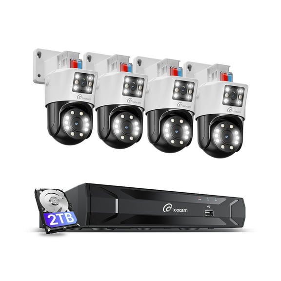 Loocam 8 Channel 4K(4MP+4MP) Dual Lens PoE Camera System 2TB HDD, 4PCS 355 Pan 90 Tilt Spotlight Cameras, Smart Human Vehicle Detection