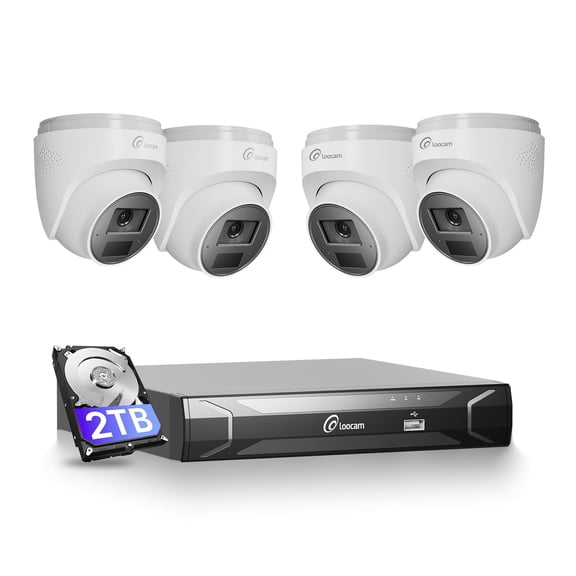 Loocam 8-Channel 4K PoE Security Camera System 2TB Hard Drive, 4PCS 8MP PoE IP Dome Cameras, 2-Way Audio, Human Vehicle Detection