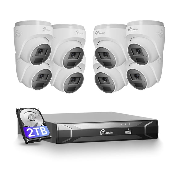 Loocam 8-Channel 4K PoE Security Camera System 2TB Hard Drive, 8 8MP PoE IP Dome Cameras, 2-Way Audio, Smart AI Detection