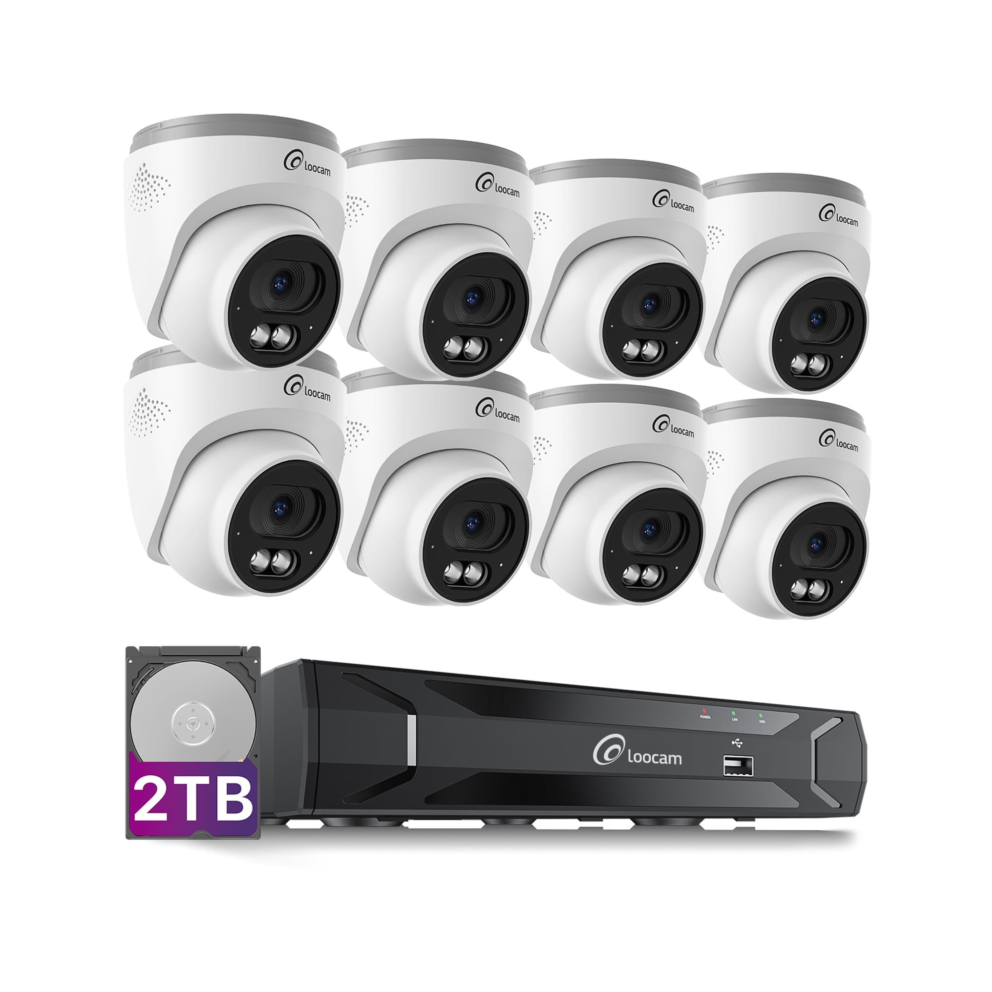 Loocam 8 Channel 5MP PoE NVR Security Camera System 2TB, 8PCS 4MP Outdoor PoE IP Cameras, Two-Way Audio, Smart Human Detection