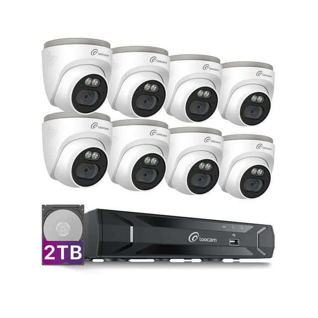 Loocam 8 Channel 5MP PoE NVR Security Camera System 2TB, 8PCS 4MP Outdoor PoE IP Cameras, Two-Way Audio, Smart Human Detection