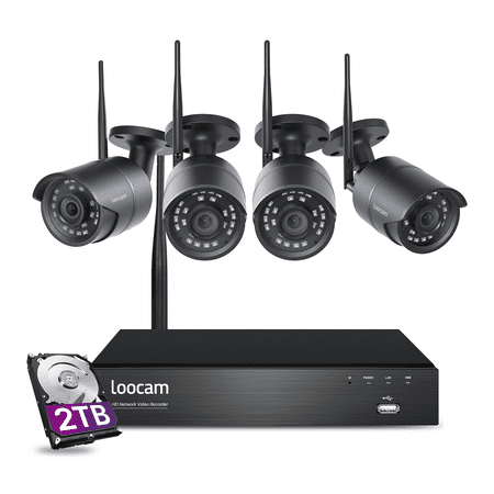Loocam Long Distance Wireless Outdoor Security Camera System,8 CH 1080P NVR with 2TB Hard Drive, 4PCS HD Surveillance Camera with Night Vision,2-Way Audio