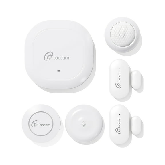 Loocam Wireless Home Security Alarm System 6 Pieces for House and Apartment, 1 Smart Hub, 2 Door & Window Sensors, 1 PIR Motion Sensor, 1 Water Leak Sensor, 1 Smart Button