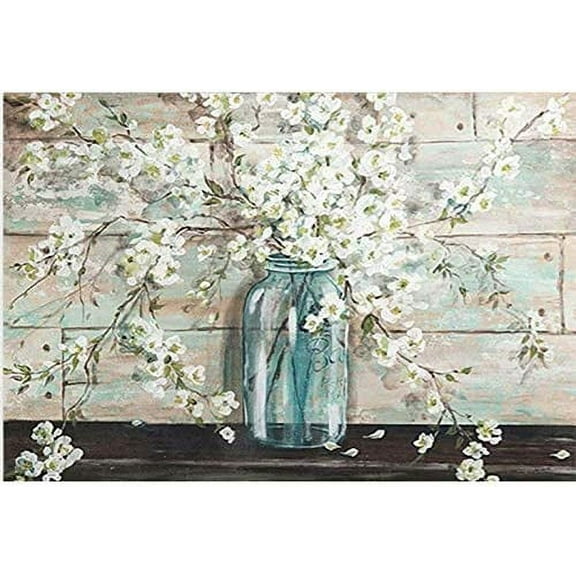Loodaent Rustic White Flowers 12” x 16” Framed Canvas Art Prints