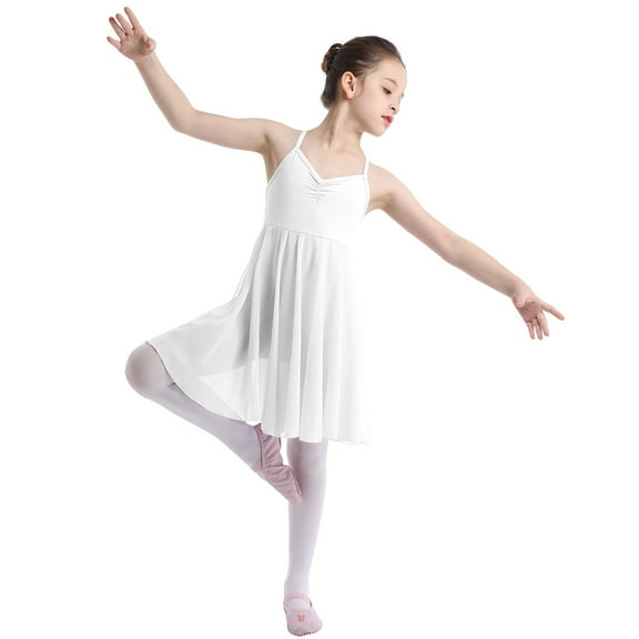 Loodgao Girls Kids Camisole Ballet Dress Ballerina Leotard Skater Dance Performance Costume White 4-5