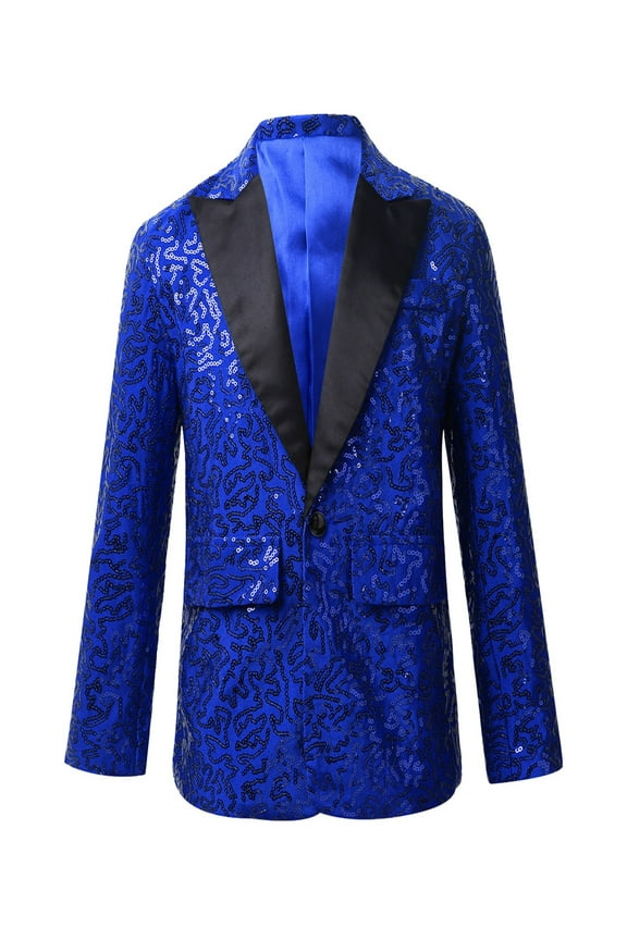 Kids Big Boys Shiny Sequin Jacket Stage Performance Wedding Party Tuxedo Blazer Coat Blue 12