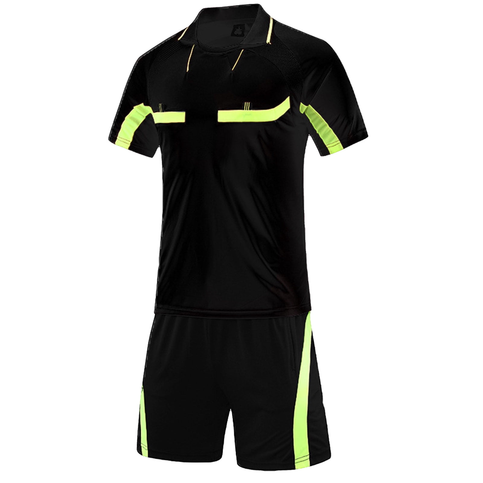 Loodgao Men's Football Referee Uniform Soccer Jersey Outfit Tracksuit Short Sleeve T-shirts with Black 3XL