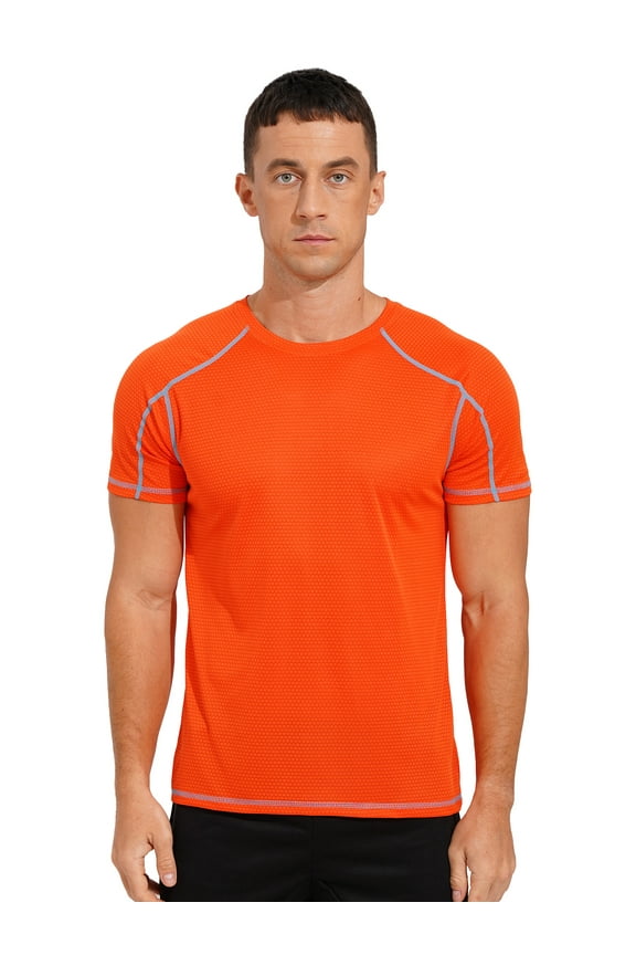 Men's Short Sleeves Rash Guard Swim Shirt UV Sun Protection UPF 50+ Diving Swimming Surfing Orange 3XL