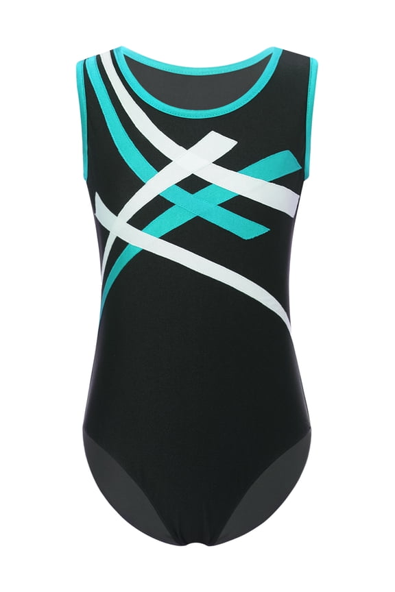 One Piece Bodysuit for Girls Boys Sleeveless Color Block Gymnastic Ballet Yoga Leotard Sport Blue Green 14