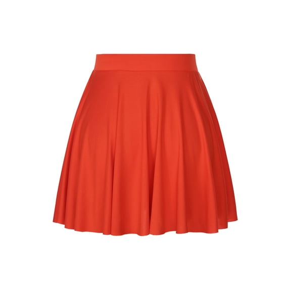 Loodgao Women's Basic Pleated Flared Skirts Solid Color Ruffle Skirt Casual High Waist Elastic Mini Red One Size