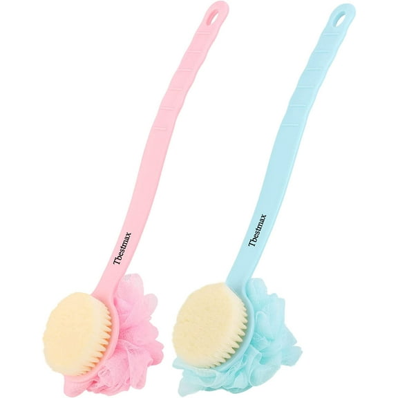Loofah Back Scrubber Long Handle Shower Body Brush with Soft Mesh Sponge for Women Skin Exfoliating Bath, Massage