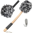 thumbnail image 1 of Loofah Back Scrubber for Shower | Bamboo Charcoal Fiber Infused | Loufas for Men & Women | Includes 1 Long Handled Shower Sponge, 1 Bath & Shower Luffa Pouf & 1 Hook to Hang Stuff (Slate Grey), 1 of 4
