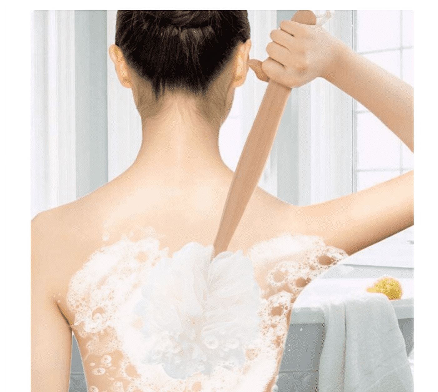 Loofah Back Scrubber for Shower, Wooden Long Handle Bath Sponge Shower ...