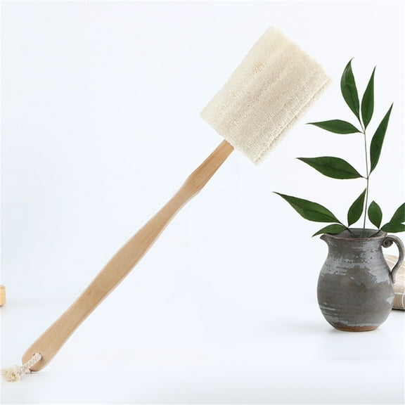 Loofah Bath Brush with Long Wooden Handle – Gentle Exfoliating Back Scrubber for Sensitive Skin, Double-Sided Natural Loofah Brush for Deep Cleansing and Improved Circulation