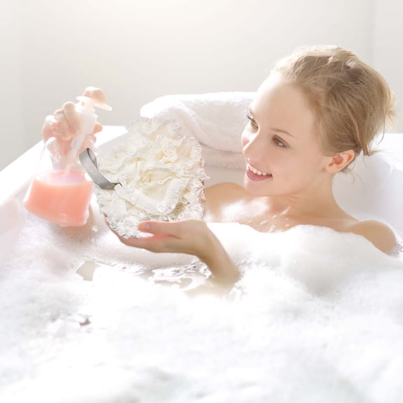Loofah Bath Shower Sponge Pouf, Mesh Exfoliating Body Scrubber for Deep Cleaning and Gentle Exfoliation, Soft Bath Sponge with Hanging Loop for Women Men Home Spa Use