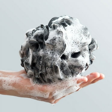 Loofah Bath Sponge, Bath Poufs Black, Shower Loofahs, Shower Puffs, Mesh Puffs, Large Bath Shower Sponge, Black 1 Pack