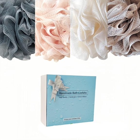 Loofah Bath Sponge Set, Soft Mesh Body Scrub Puff for Cleansing and Exfoliation