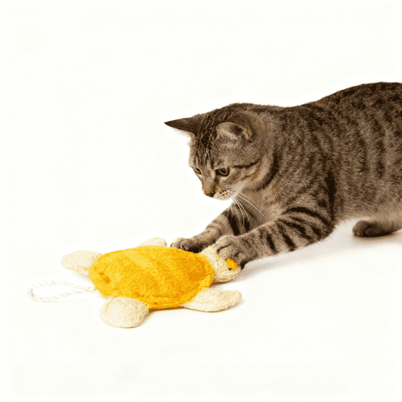 Loofah Cat Toy - Pet Self-Entertaining Chew Stick, Dental Cleaning Teaser Wand, Cat Scratching and Grinding Toy,1PCS Turtle