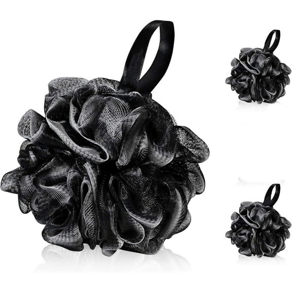 Loofah-Charcoal Bath-Sponge-2-Pack,Casewin Extra Large Mesh Pouf Soft Scrubber for Men and Women - Exfoliate with Big Black & White Gentle Cleanse in Beauty Bathing Accessories