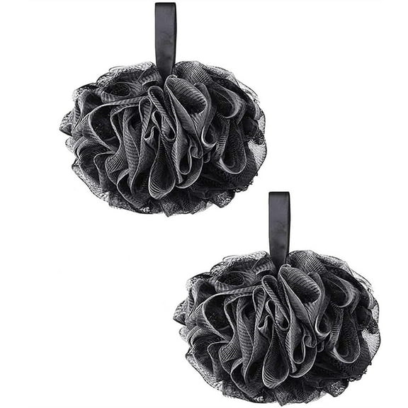 Loofah Charcoal Bath Sponge,50g - 2-Pack,Casewin Extra Large Mesh Pouf Soft Scrubber - Bathing Accessories, Exfoliating Loofah Body Scrubber for Men & Women(Black & White)