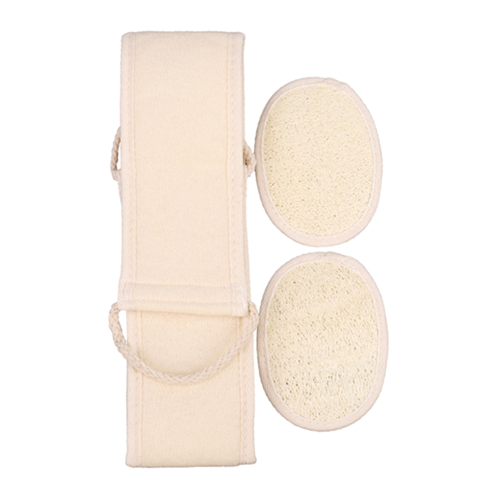 Loofah Exfoliating Back Scrubber For Shower, Double Side Scrubbing Strap, Body with 100% Natural Luffa, Back Washer for Men and Women (3 pcs a set)