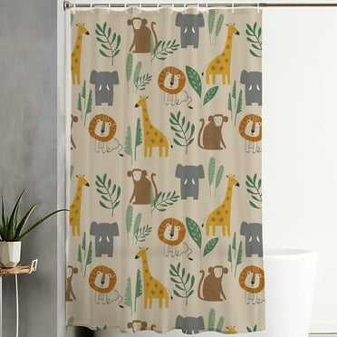 Loofah Lab Multi Color Safari Theme Printed Shower Curtain, 72” x 72", Multicolor
