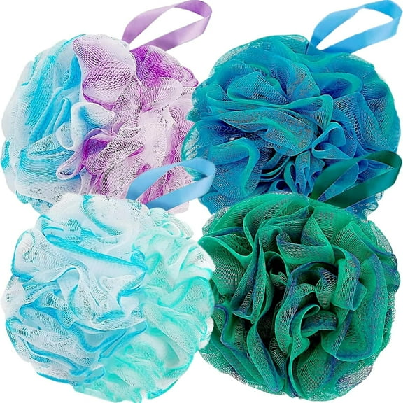 Loofah Sponge 75g/Piece, Exfoliating Bath Sponge Body Scrubber - Loofa Set of 4 Multi-Color (Large)