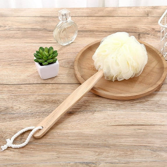 Loofah Sponge Back Scrubber for Men Women Long Handled Exfoliating Bath Shower Body Brush, White