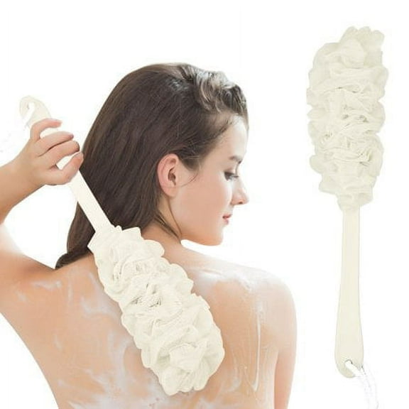 Loofah Sponge Back Scrubber - Mesh Brush/Body Back/Shower Brush - Men & Women Long Handled Exfoliating Bath & Shower Body Brush - Handheld Luffa Pouf for Body, Face Washing - Spa Wash Lufa