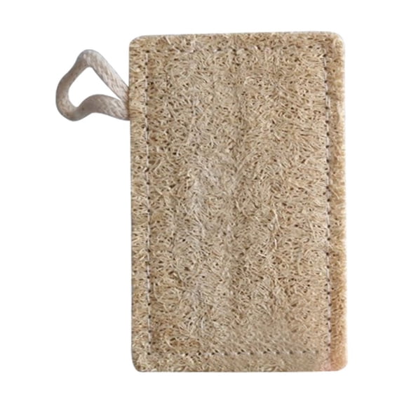 Loofah Sponge Scrubber, Natural Loofah Pad With Hanging Loop For Dishwashing, Pot Scrubbing, Body Exfoliating, Square Shape Approx 4.3X2.8 Inch Beige Color - Includes Storage Bag
